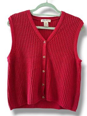 Vintage 90s Eddie Bauer Red Knit Linen Blend Sweater Vest Women's Size Medium